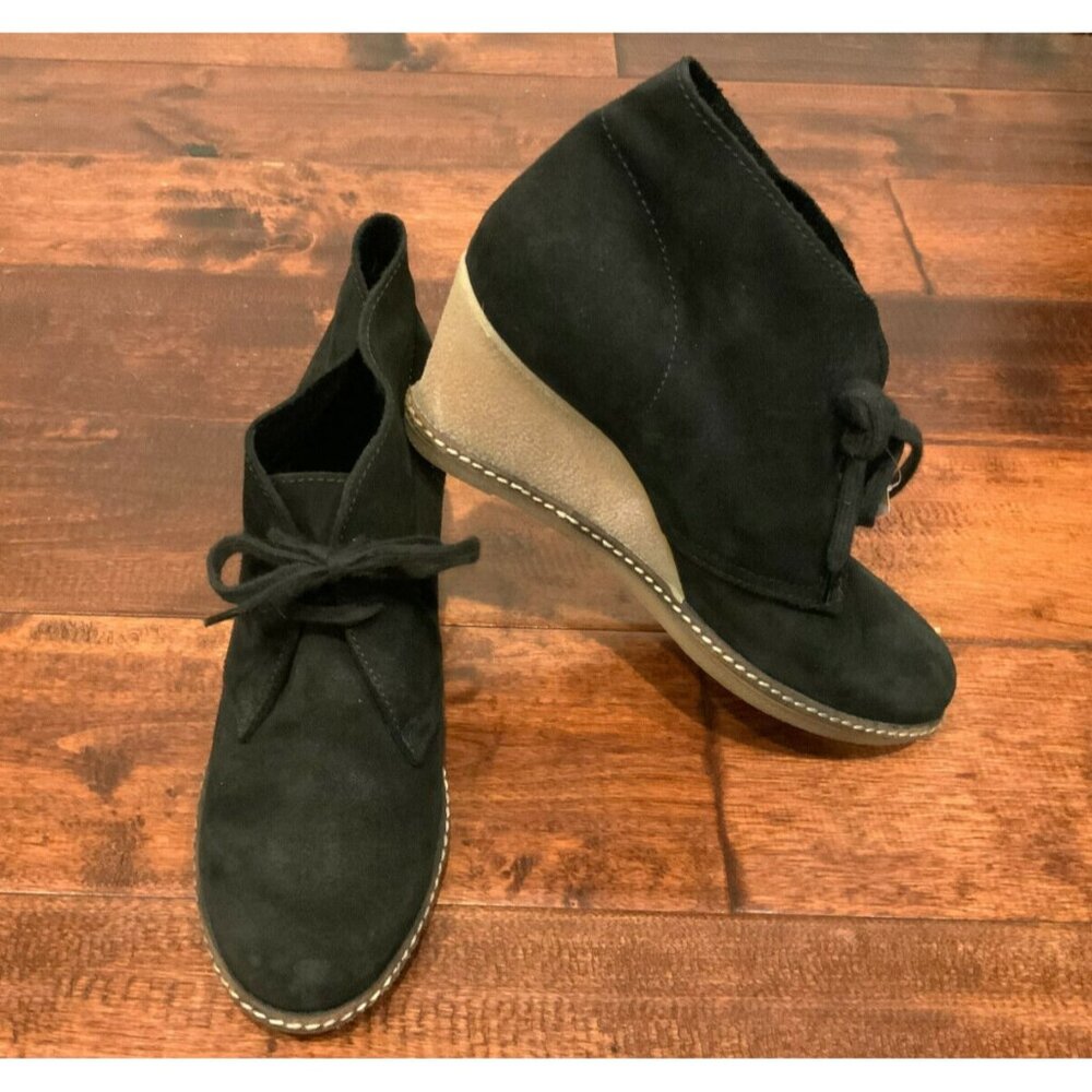 J. Crew Black Suede Leather Wedge Ankle Booties, Size 8 (US)